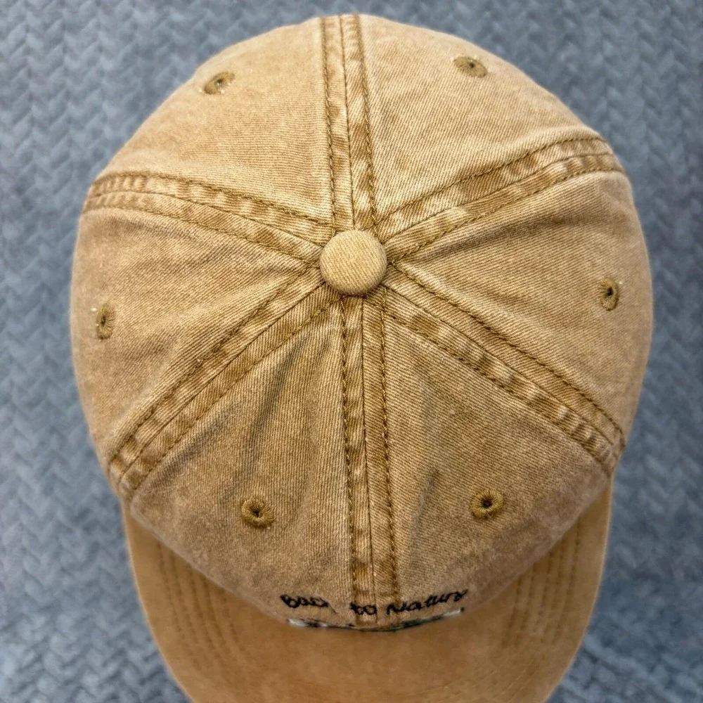 Back to Nature Camper Van Embroidered Dad Hat Beige Washed Cotton Baseball Cap